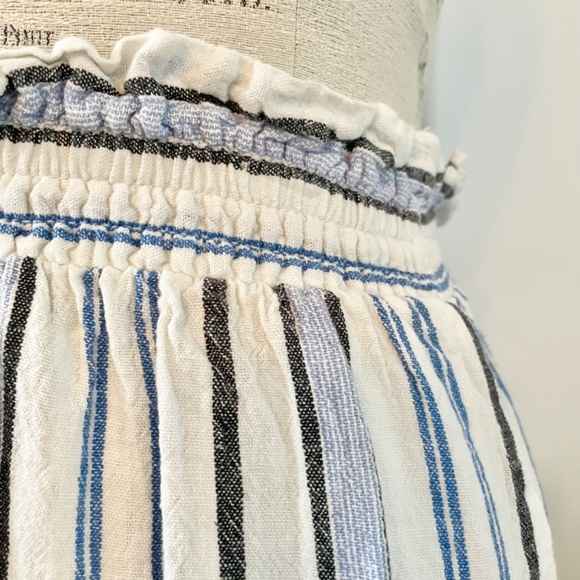 Linen and super soft Rayon blend striped blue black white midi skirt w/ pockets - Picture 2 of 9